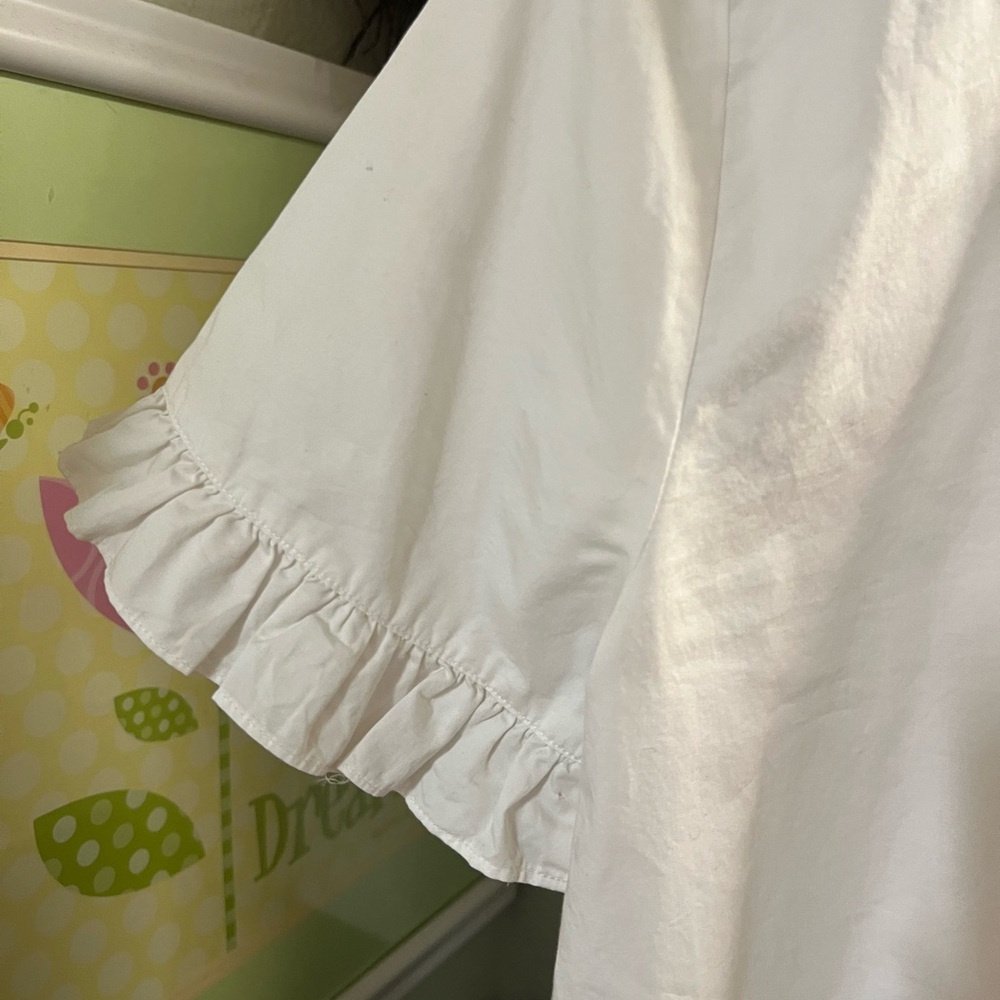 Madewell White Ruffle Short Sleeve Button-Front Blouse - Picture 4 of 7